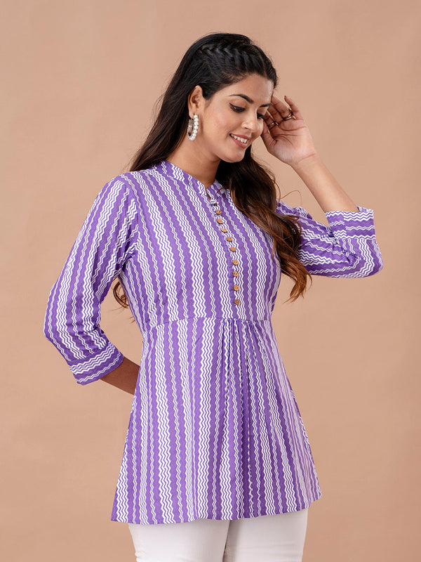 Floral Printed Pure Cotton Pleated A-Line Kurti