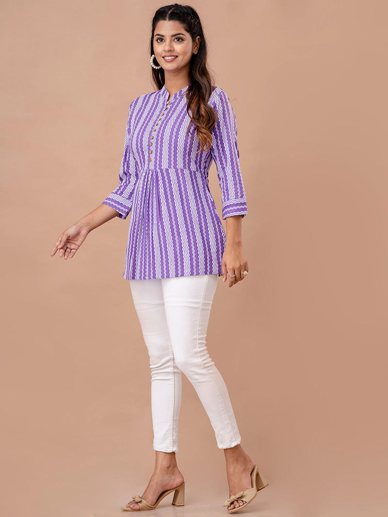 Floral Printed Pure Cotton Pleated A-Line Kurti