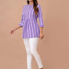 Floral Printed Pure Cotton Pleated A-Line Kurti