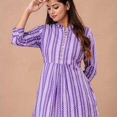 Floral Printed Pure Cotton Pleated A-Line Kurti