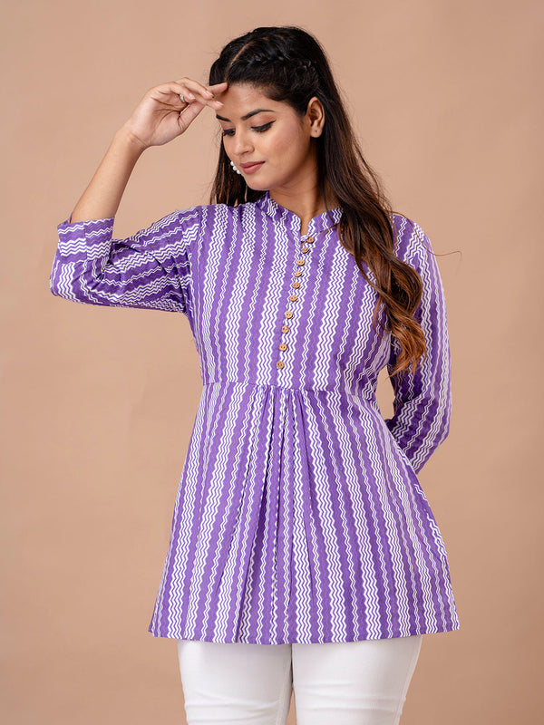 Floral Printed Pure Cotton Pleated A-Line Kurti