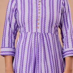 Floral Printed Pure Cotton Pleated A-Line Kurti