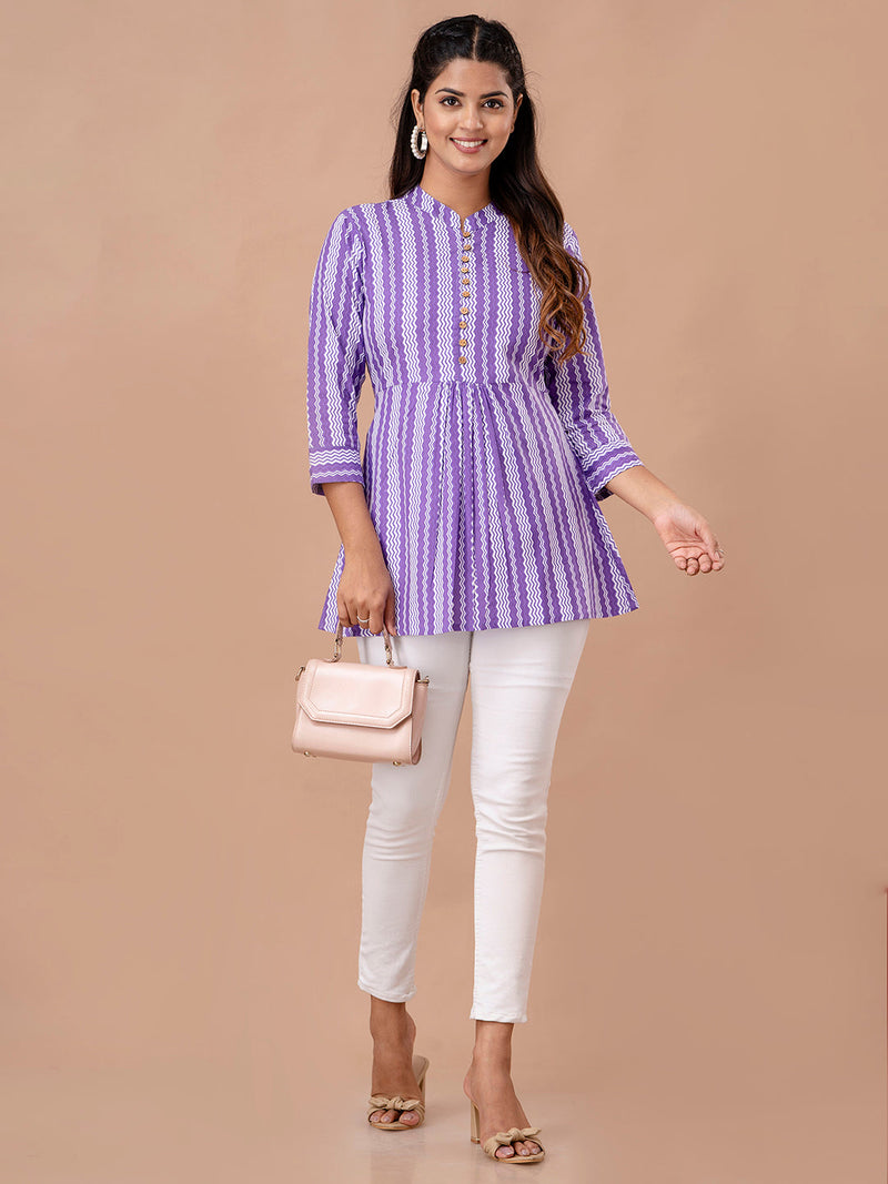 Floral Printed Pure Cotton Pleated A-Line Kurti
