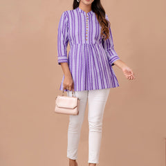 Floral Printed Pure Cotton Pleated A-Line Kurti