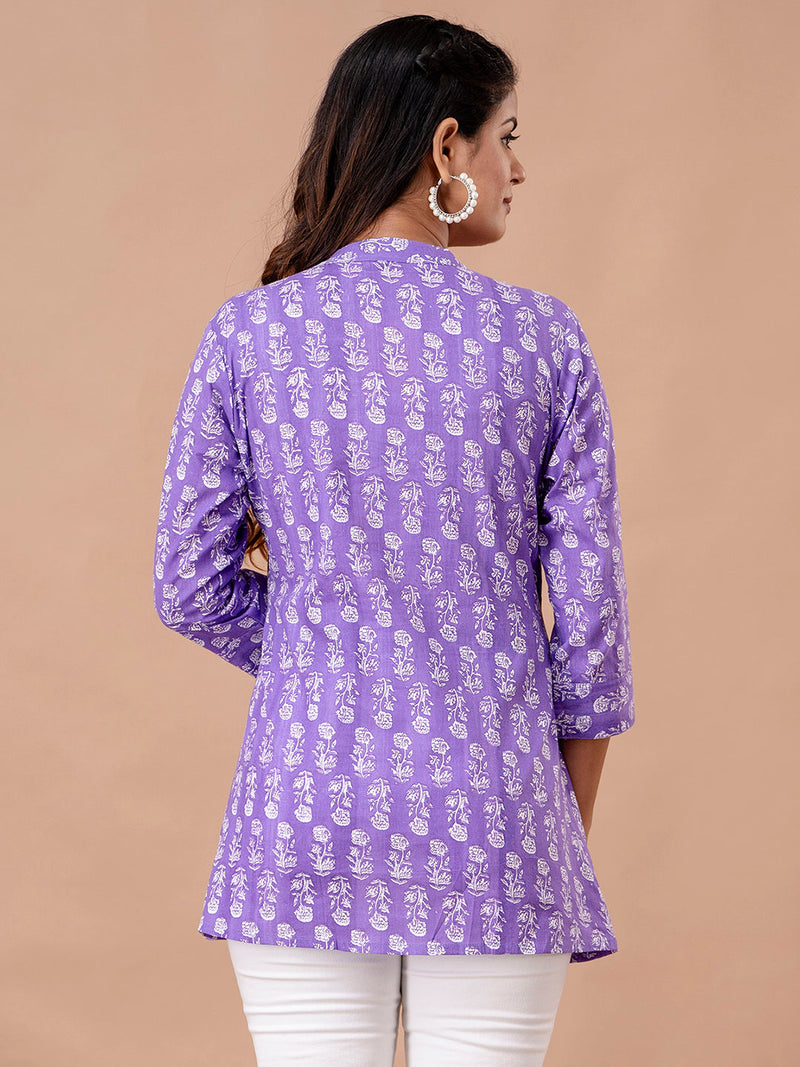 Floral Printed Pure Cotton Pleated A-Line Kurti