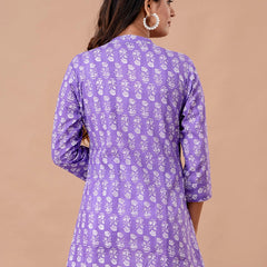 Floral Printed Pure Cotton Pleated A-Line Kurti