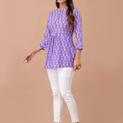 Floral Printed Pure Cotton Pleated A-Line Kurti