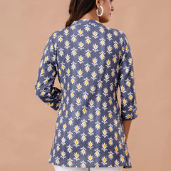 Floral Printed Pure Cotton Pleated A-Line Kurti