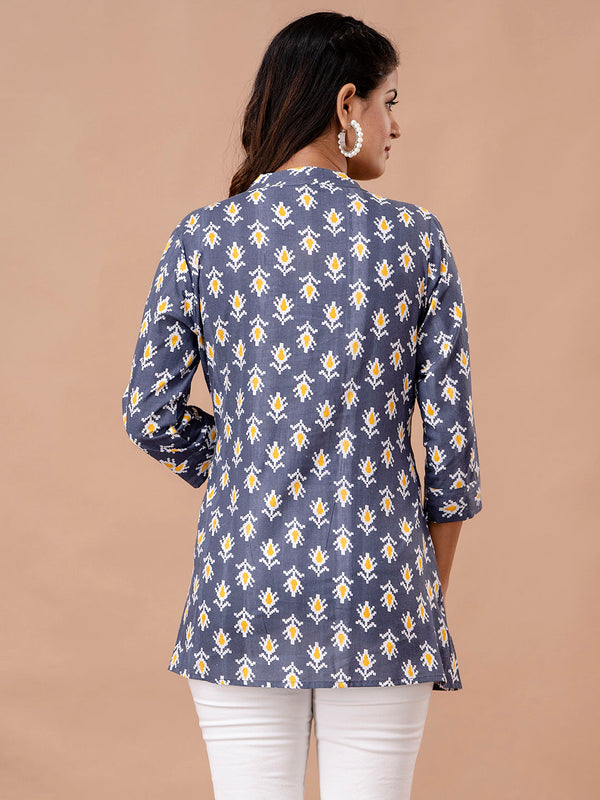 Floral Printed Pure Cotton Pleated A-Line Kurti