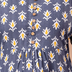 Floral Printed Pure Cotton Pleated A-Line Kurti