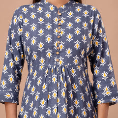 Floral Printed Pure Cotton Pleated A-Line Kurti