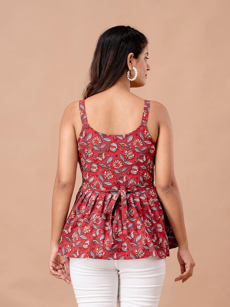 Floral Print Cotton Peplum Top