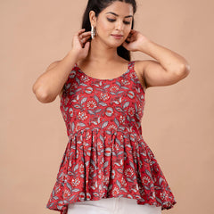 Floral Print Cotton Peplum Top