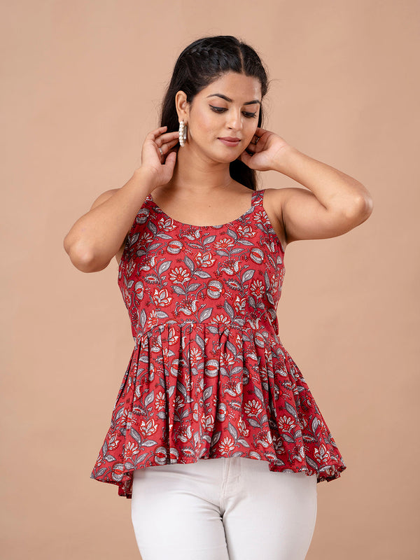 Floral Print Cotton Peplum Top