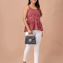 Floral Print Cotton Peplum Top