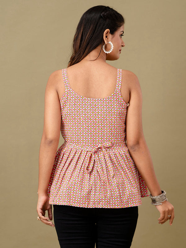 Floral Print Cotton Peplum Top