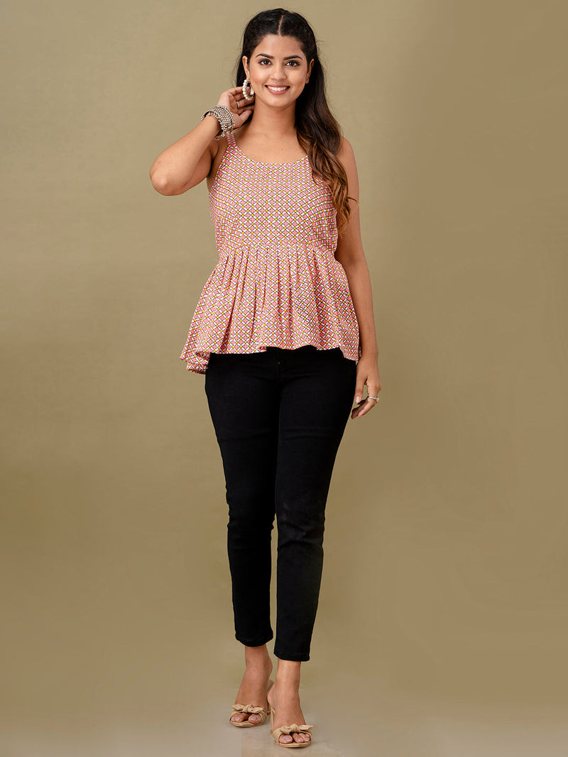 Floral Print Cotton Peplum Top