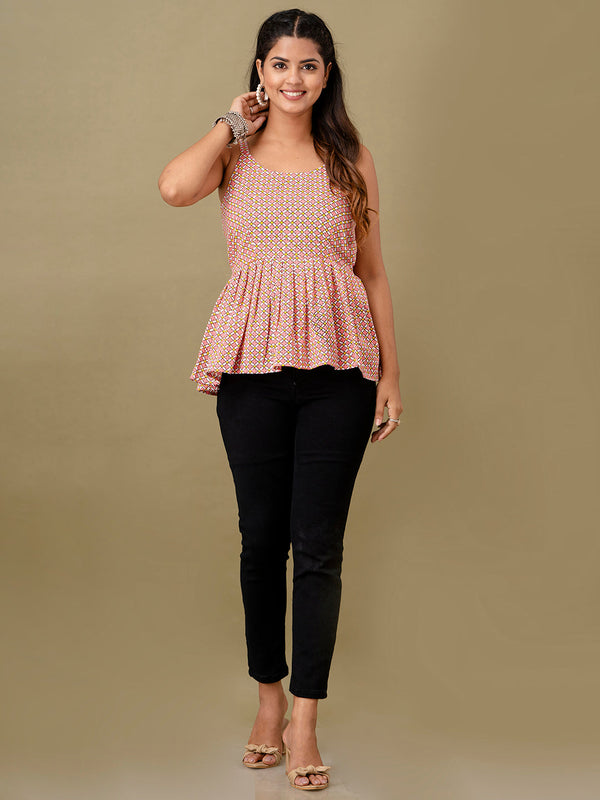 Floral Print Cotton Peplum Top