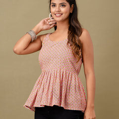 Floral Print Cotton Peplum Top