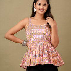 Floral Print Cotton Peplum Top