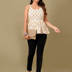 Floral Print Cotton Peplum Top