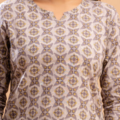 Purple Printed Cotton Night Suit with V-Neck Kurti & Ankle-Length Pants