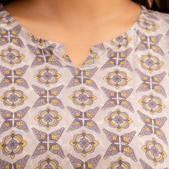 Purple Printed Cotton Night Suit with V-Neck Kurti & Ankle-Length Pants