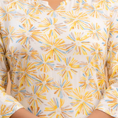 White Printed Cotton Night Suit with V-Neck Kurti & Ankle-Length Pants