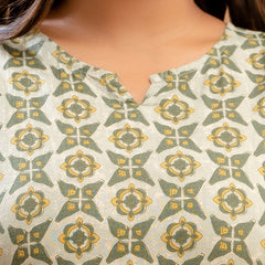 Green Printed Cotton Night Suit with V-Neck Kurti & Ankle-Length Pants