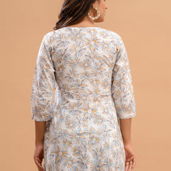 Floral Printed V-Neck Pure Cotton Angrakha A-Line Kurti