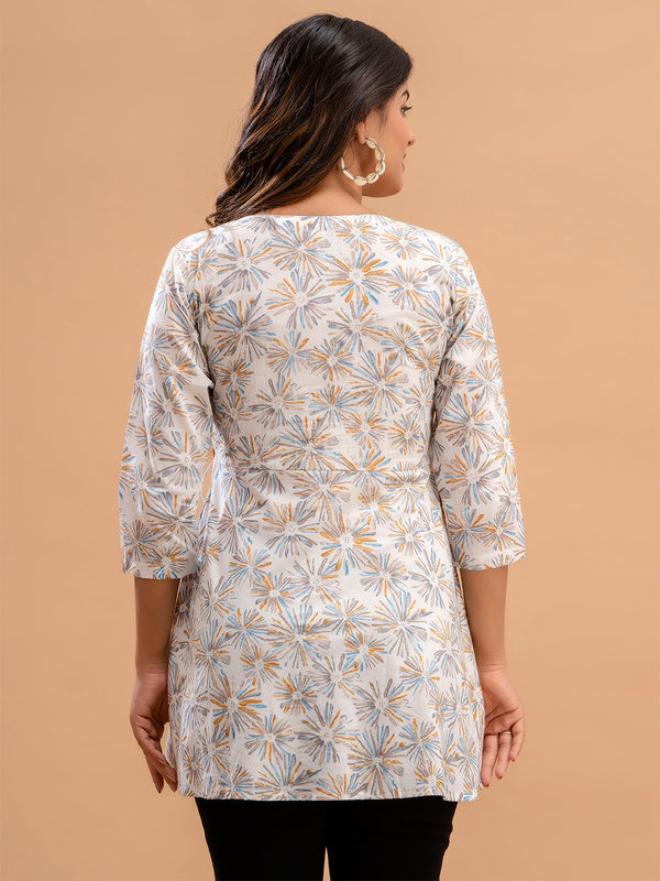 Floral Printed V-Neck Pure Cotton Angrakha A-Line Kurti