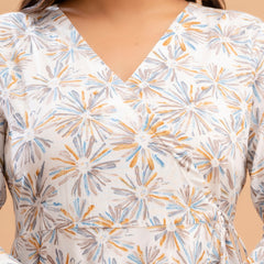 Floral Printed V-Neck Pure Cotton Angrakha A-Line Kurti