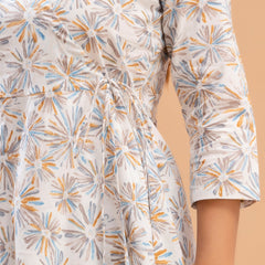 Floral Printed V-Neck Pure Cotton Angrakha A-Line Kurti