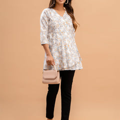 Floral Printed V-Neck Pure Cotton Angrakha A-Line Kurti