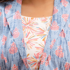 Floral Printed Shirt Collar Pure Cotton Pleated Kurti