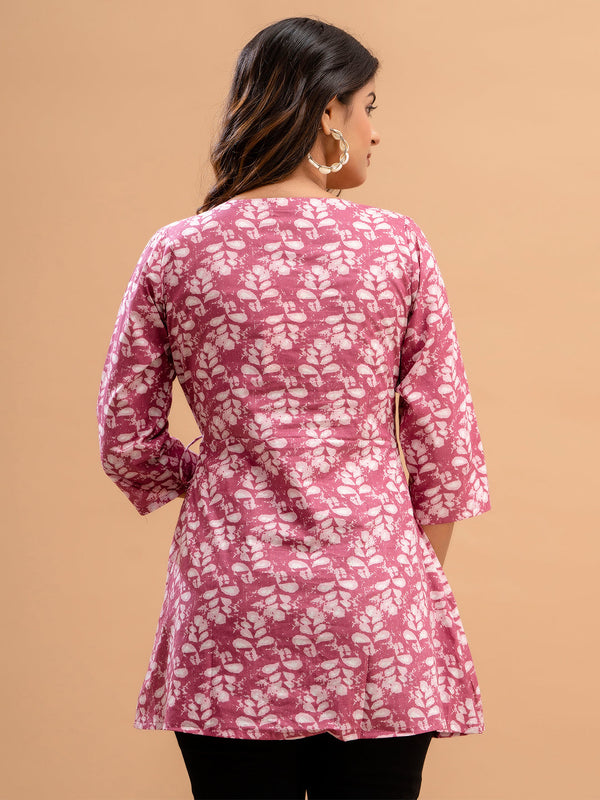 Floral Printed V-Neck Pure Cotton Angrakha A-Line Kurti