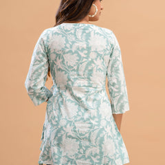Floral Printed V-Neck Pure Cotton Angrakha A-Line Kurti