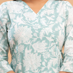 Floral Printed V-Neck Pure Cotton Angrakha A-Line Kurti