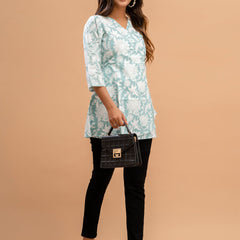 Floral Printed V-Neck Pure Cotton Angrakha A-Line Kurti