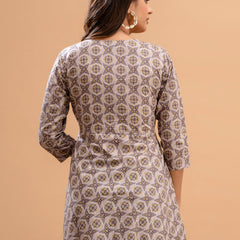 Floral Printed V-Neck Pure Cotton Angrakha A-Line Kurti