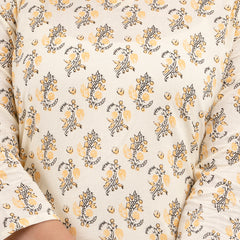 White Printed Cotton Night Suit with V-Neck Kurti & Ankle-Length Pants