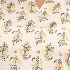 White Printed Cotton Night Suit with V-Neck Kurti & Ankle-Length Pants