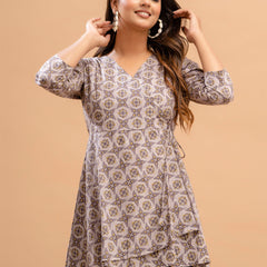 Floral Printed V-Neck Pure Cotton Angrakha A-Line Kurti