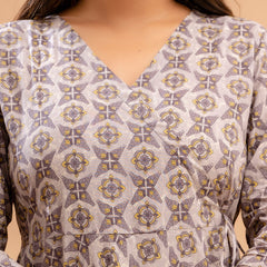 Floral Printed V-Neck Pure Cotton Angrakha A-Line Kurti