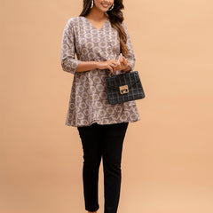 Floral Printed V-Neck Pure Cotton Angrakha A-Line Kurti