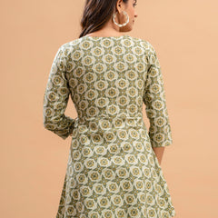 Floral Printed V-Neck Pure Cotton Angrakha A-Line Kurti