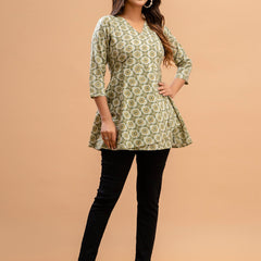 Floral Printed V-Neck Pure Cotton Angrakha A-Line Kurti