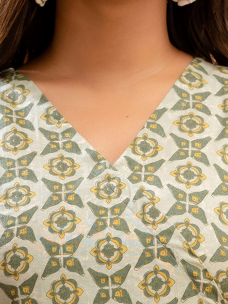 Floral Printed V-Neck Pure Cotton Angrakha A-Line Kurti