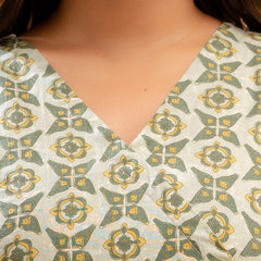 Floral Printed V-Neck Pure Cotton Angrakha A-Line Kurti