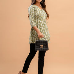 Floral Printed V-Neck Pure Cotton Angrakha A-Line Kurti